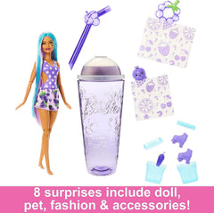 Barbie Pop Reveal Fruit Series Doll with Juicy Fruit Grape Themed Surprises for Kids