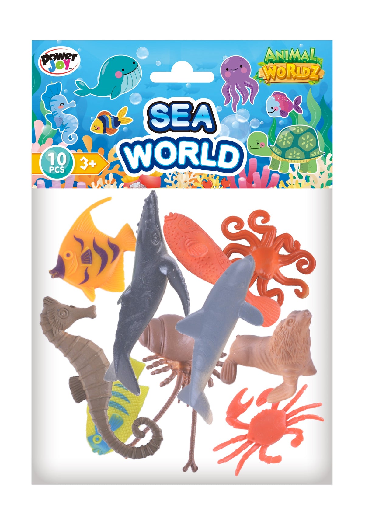 Power Joy Animal Worldz Sea World 10-Piece Set - Ocean Animal Figure Toys for Kids
