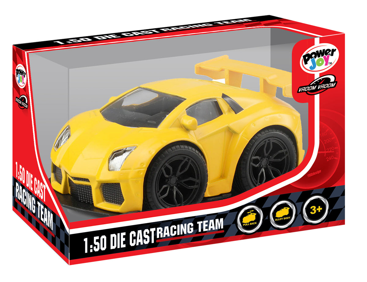 Power Joy Vroom Diecast Racing Team Cars – 1:50 Scale, Assorted - Sold per piece