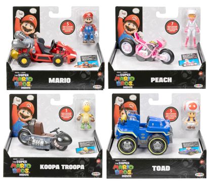 Super Mario Movie 6cm Figure with Kart 4 Assorted Collectible Set Mini Vehicle Pack