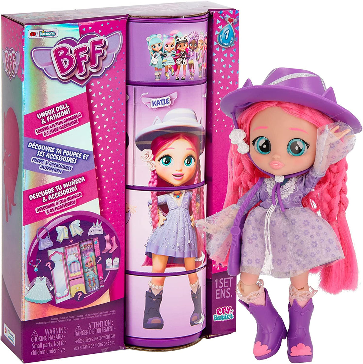 Cry Babies BFF Katie 8-Inch Fashion Doll Stylish Collectible Doll with Accessories for Kids