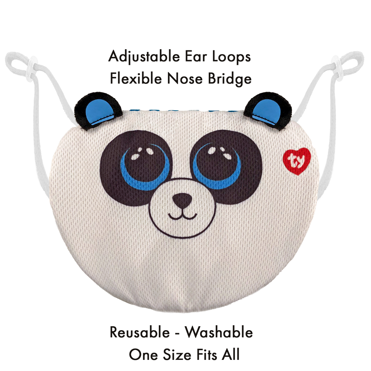 TY Beanie Boo Mask Panda Bamboo White and Black Plush Face Mask Toy