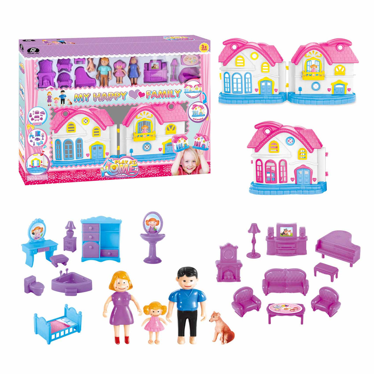 Power Joy Playhome My Happy عائلي مجموعة لعب تعمل بالبطارية