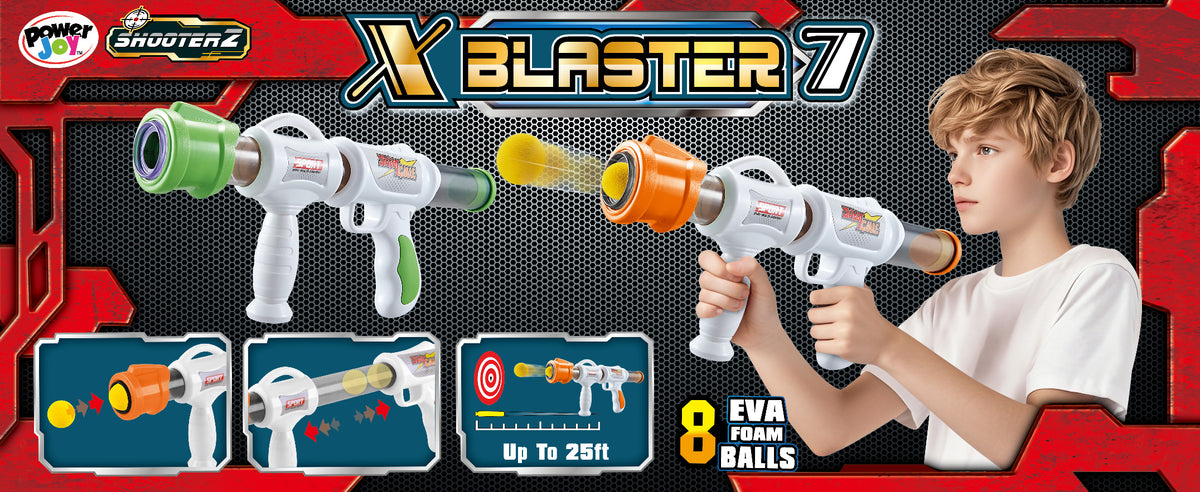 Power Joy Shooterz X Blaster 7 Air Pump Foam Ball Blaster with 8 Eva Balls for Kids