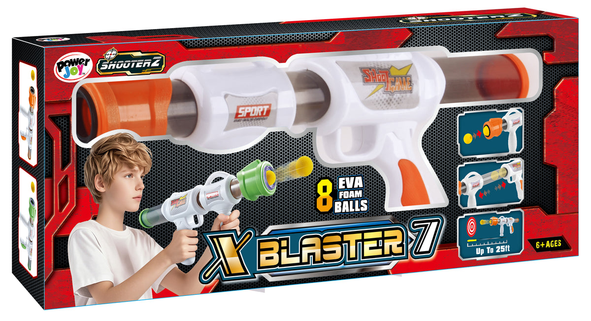 Power Joy Shooterz X Blaster 7 Air Pump Foam Ball Blaster with 8 Eva Balls for Kids